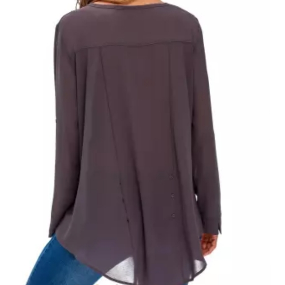 Grey Chic High-Low long-sleeved boho blouse - Picture 2 of 11
